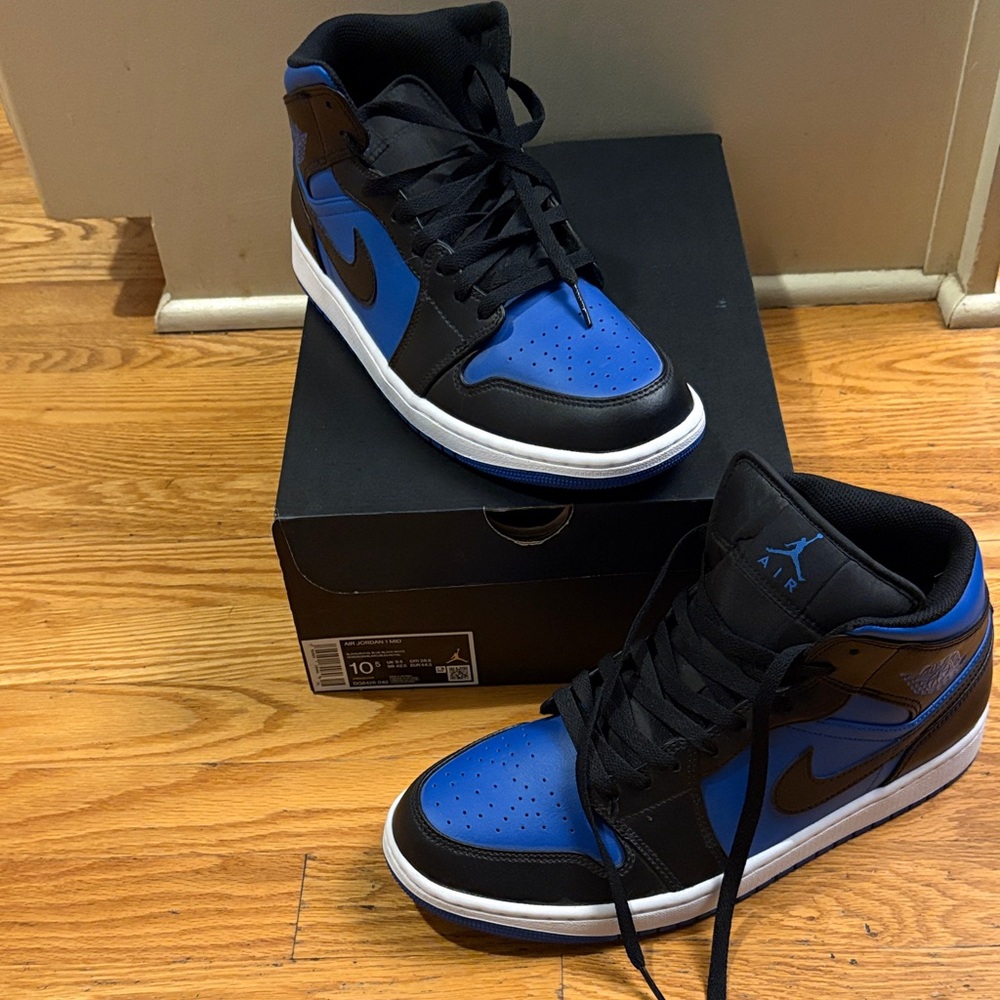 Like New! Jordan Men's Black and Blue High-Top Sneakers. Only worn a few times.